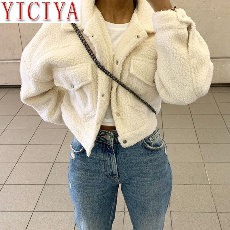 Coats Winter Cozy Faux Lambswool Fleece Jackets Women Autumn Warm Fashion Coats Long Sleeve Casual Pocket Button Outerwear 201019