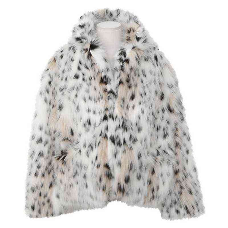 HIGH QUALITY Winter Notched Collar Hairy Shaggy Tuscan Cat Leopard Fur Jacket Long sleeve Furry Fur Women Jacket Short Outerwear 211123