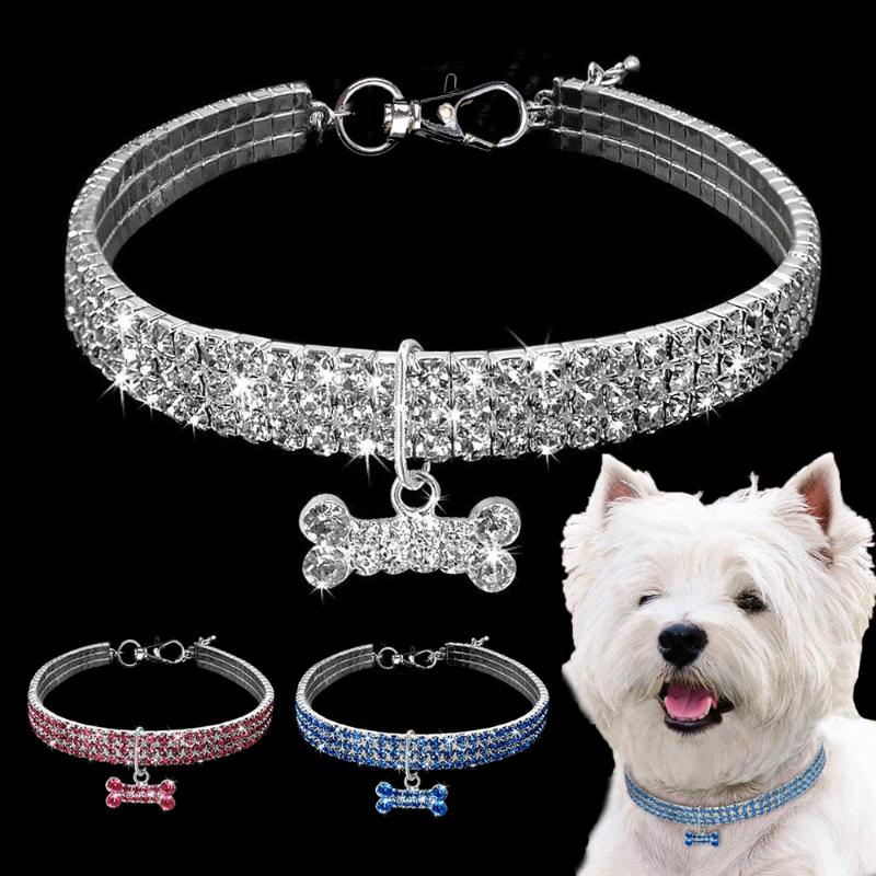 

Dog Collars & Leashes Bling Cat Collar Rhinestone Bone Adjustable Necklace Luxury Kitten Puppy Pet Belts Accessories For Small Dogs Stuff