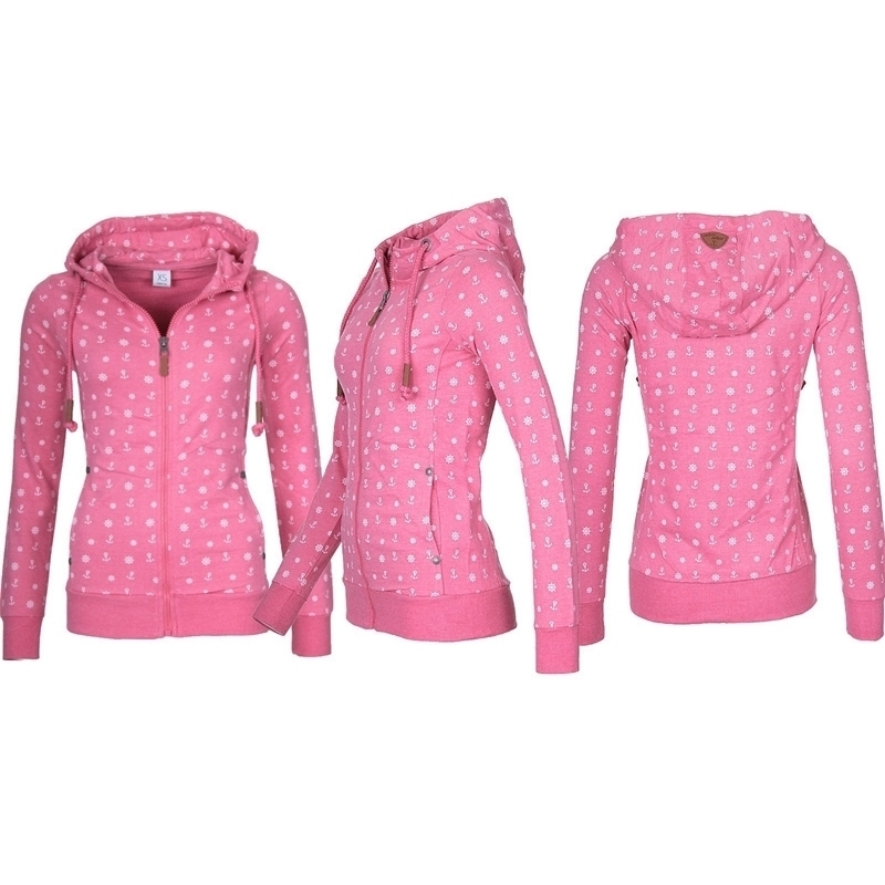NEW Women Hooded Fleeces Oversize Sea Anchor Print Zipper coat Jumper Casual Sweatshirt Tops Autumn long sleeve hooded sw 201204