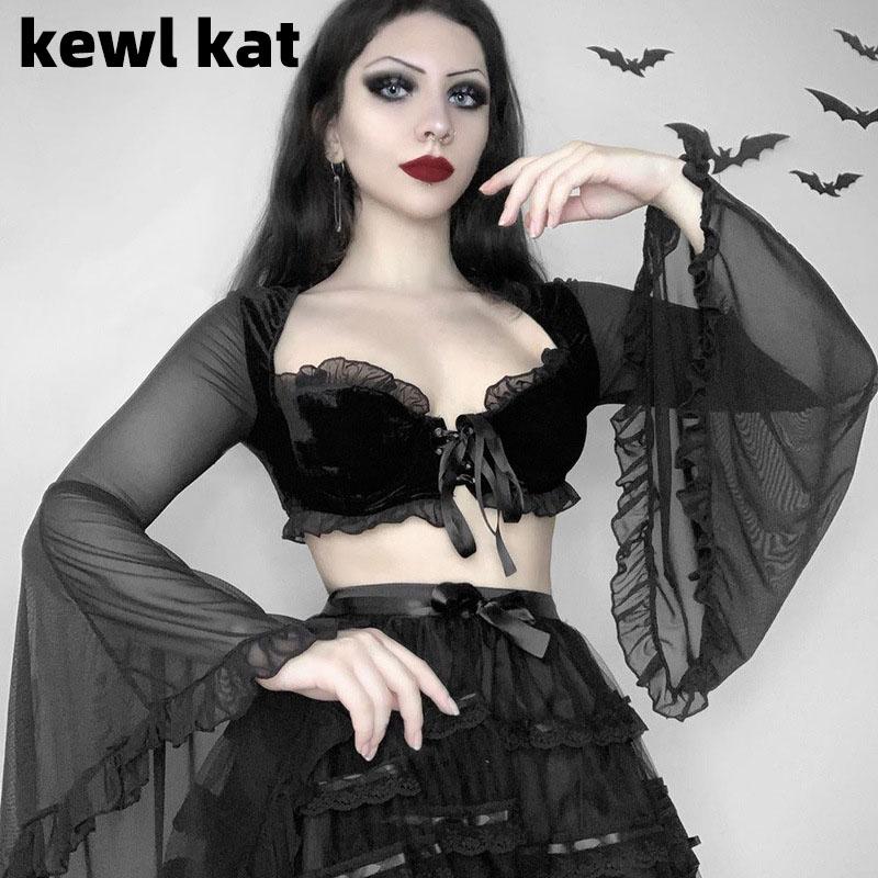 Women' Blouses & Shirts Sexy Women Gothic Crop Top Flare Long Sleeve Lace Patchwork Black T-shirt Retro Bodycon Female V-neck Slim Tops Chi
Women' Blouses & Shirts Sexy Women Gothic Crop Top Flare Long Sleeve Lace Patchwork Black T-shirt Retro Bodycon Female V-neck Slim Tops Chi