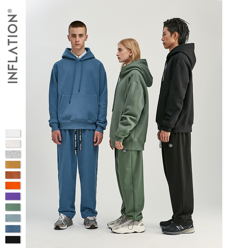 INFLATION Autumn Mens Thick Fleece Hoodies Hip Hop Pure Hoodies Thick Velvet Fabrics Winter Hoodies For Men Women 167W17 201127