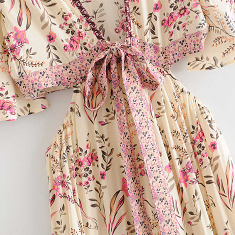 Chu Sau beauty Boho Floral Print Swing Dress Women Holiday Style Fashion Irregular Dresses Female Vestido De Moda 210630