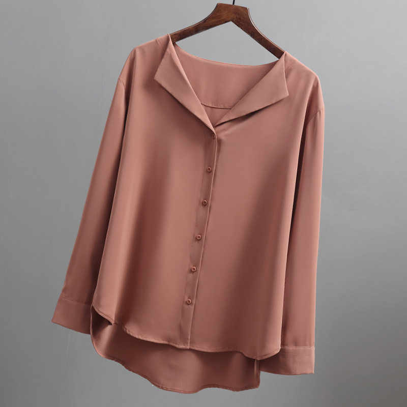 Blouses Woman Long Sleeve Chiffon Blouse Women Shirts Top Female Solid White Brown V-neck Office Ladies Tops Blusas A296 210225