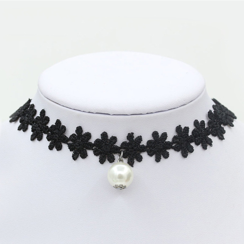 Flower Lace Choker Necklaces for Women Velvet Ribbon Collar Torques Neckband with Pearl Bell Sea star Pendants Chokers Mix Order Fashion Jewelry Whole