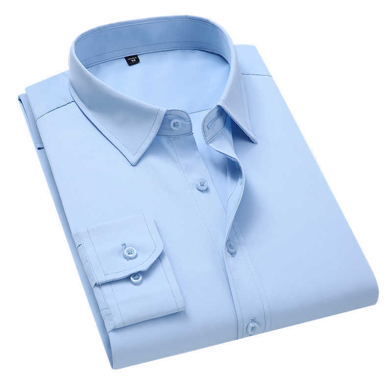 Plus Size 8XL 7XL 6XL 5XL 4XL Mens Business Casual Long Sleeved Shirt Solid Color White Black Cotton Social Dress Shirts 210714
