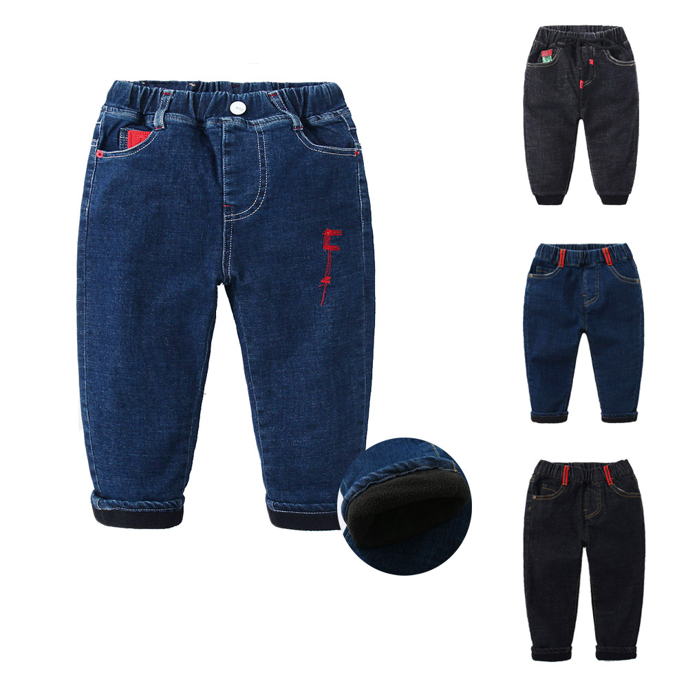 Benemaker Children Jeans Fleece Winter Jean Pants For Boy Girl Denim Warm Clothing Baby Kids Pants Casual Thicken Trousers JH143 210303