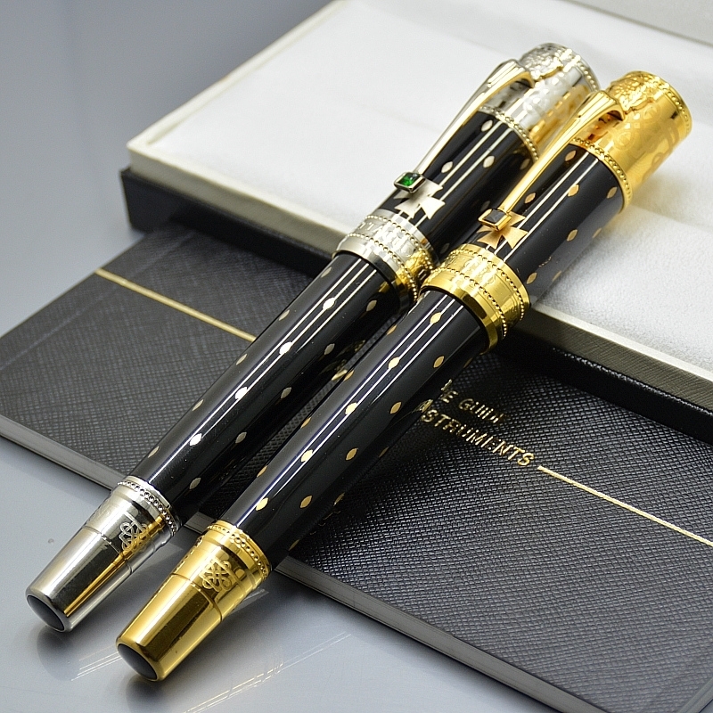 Limited edition Elizabeth Roller ball pens Black and Golden Silver engrave Fountain pen with Diamond inlay Cap Business office supplies
Limited edition Elizabeth Roller ball pens Black and Golden Silver engrave Fountain pen with Diamond inlay Cap Business office supplies