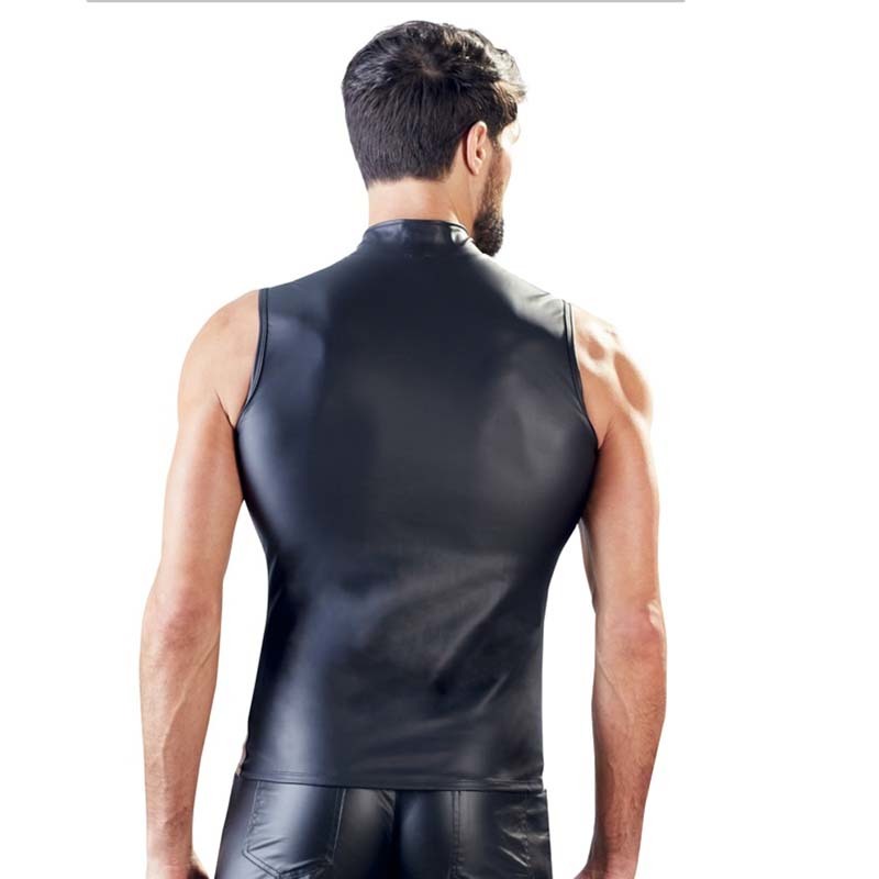 Mens Matt Leather Tank Tops Sexy Zipper Sleeveless Tops Man Stage Vest Sexy Party Clubwear 210308