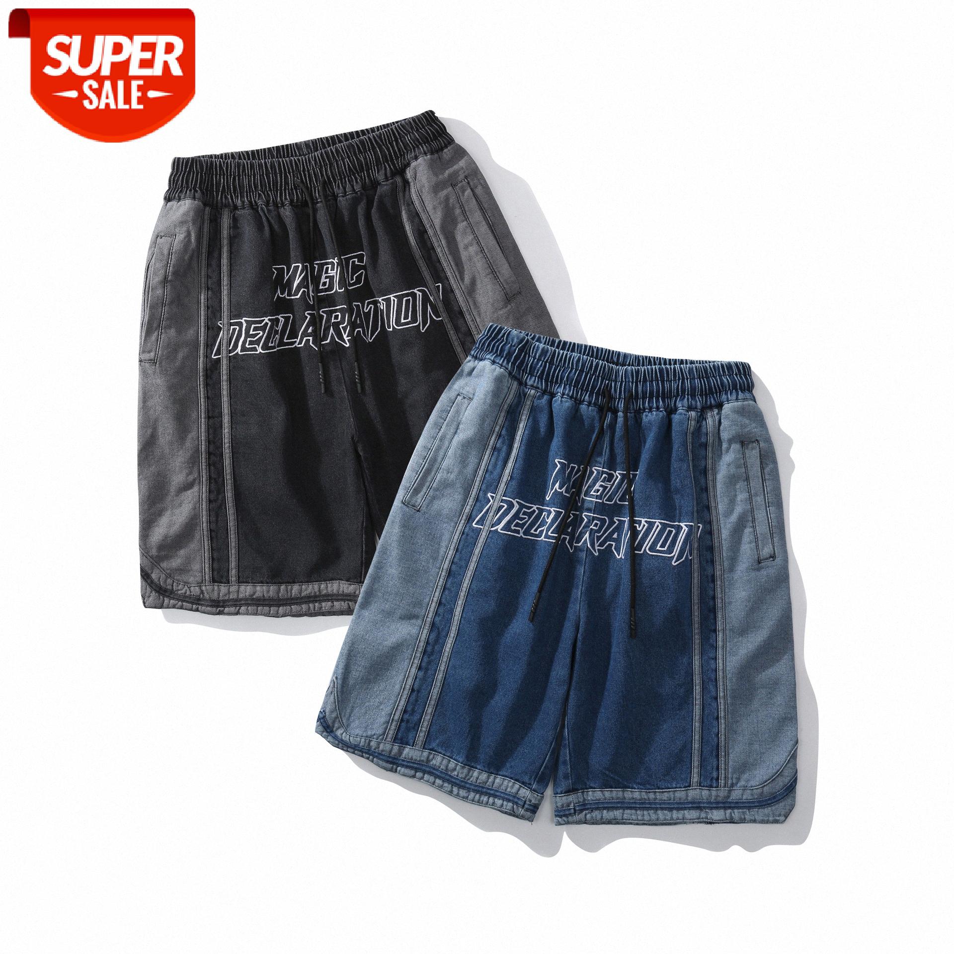 LawFoo country men's wash embroidery casual loose shorts sweatpants #xc9A, Black