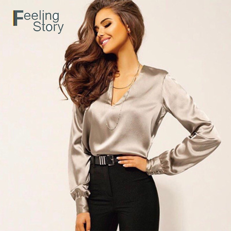 Womens Sexy Tops and Blouses Deep V-neck Satin Blouse Solid Long Sleeve The Office Shirt Ladies Women Spring 210603, Khaki
Womens Sexy Tops and Blouses Deep V-neck Satin Blouse Solid Long Sleeve The Office Shirt Ladies Women Spring 210603, Khaki