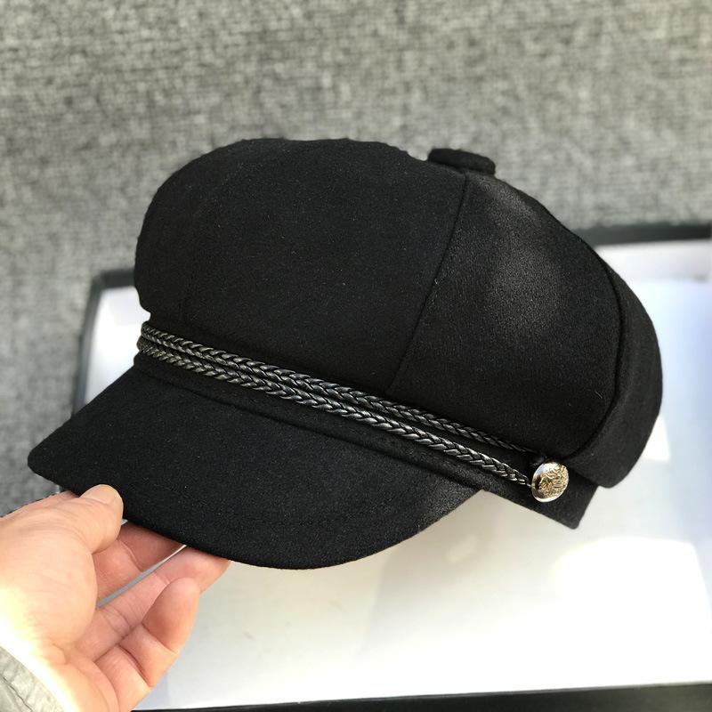 Berets Product Leather Braid Rope Woolen Octagonal Hat Female Autumn And Winter England Retro Beret Fedora, Black
Berets Product Leather Braid Rope Woolen Octagonal Hat Female Autumn And Winter England Retro Beret Fedora, Black