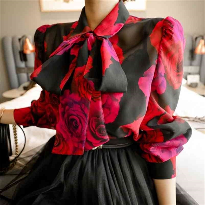 Korea Women Fashion Bowknot Chiffon Blouse Long-sleeved Rose Printed Blouses OL Work Wear Casual Shirt Blusas 210526, Photo color
Korea Women Fashion Bowknot Chiffon Blouse Long-sleeved Rose Printed Blouses OL Work Wear Casual Shirt Blusas 210526, Photo color