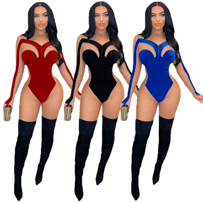Fall Winter Velvet Jumpsuits Women Velour Mesh Rompers Long Sleeve Jumpers Sheer Casual Bodycon Bodysuit Sexy Night Club Wear Wholesale Items 6922, Red
Fall Winter Velvet Jumpsuits Women Velour Mesh Rompers Long Sleeve Jumpers Sheer Casual Bodycon Bodysuit Sexy Night Club Wear Wholesale Items 6922, Red
