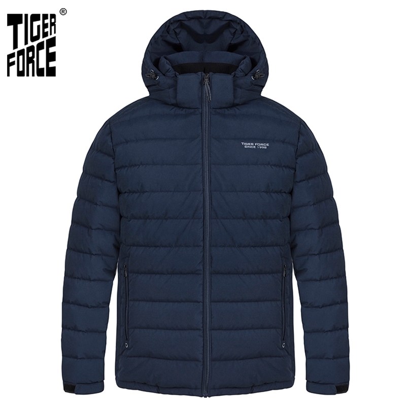 TIGER FORCE Men's winter jacket Medium-long Hooded Jackets Thick dark blue Sports Casual outdoor Parka man coat 70769 210818