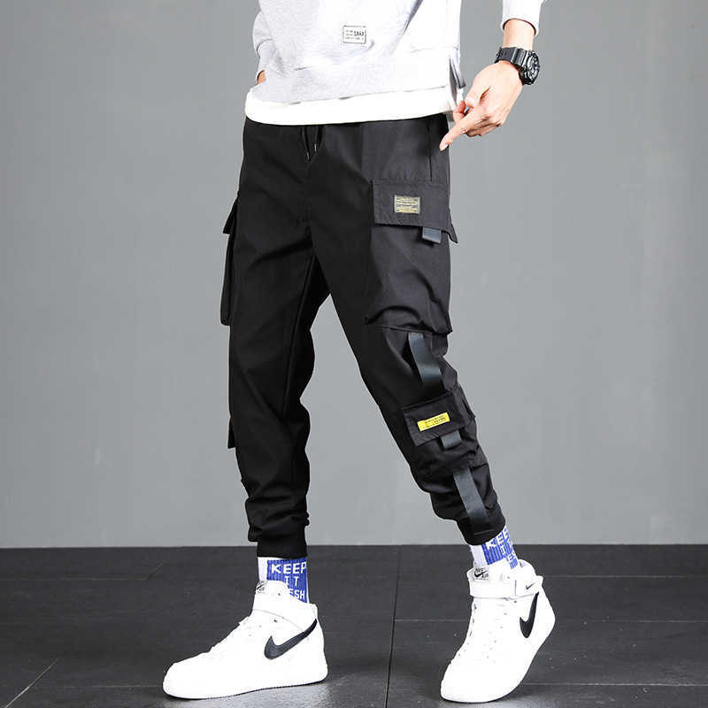 2021 Ribbons Harem Joggers Men Cargo Pants Male Harajuku Fashion Trousers Streetwear Hip Hop Casual Pockets Track Pants S-5XL X0723