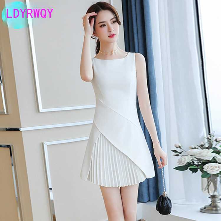 LDYRWQY summer classic French slim pleated white dress V-Neck Natural Tank Knee-Length Sleeveless Zippers 210603, Red 
LDYRWQY summer classic French slim pleated white dress V-Neck Natural Tank Knee-Length Sleeveless Zippers 210603, Red