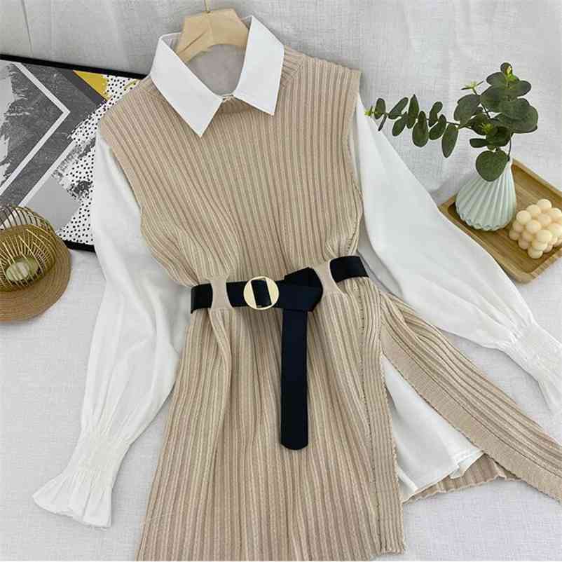 Spring Arrivals Women Knitted Pullovers Vest White Blouse Casual Belt Suit Two Piece Set Conjuntos Mujer ML614 210525, Black
Spring Arrivals Women Knitted Pullovers Vest White Blouse Casual Belt Suit Two Piece Set Conjuntos Mujer ML614 210525, Black