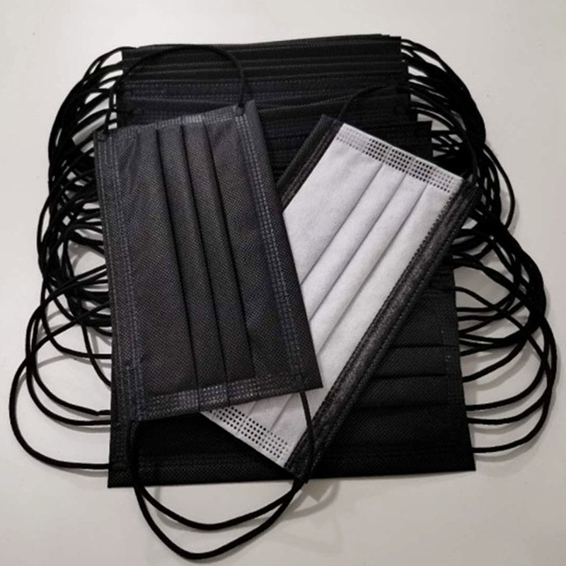 Adult Black Disposable Face Masks Breathable 3-layer Non-woven Protective Mask