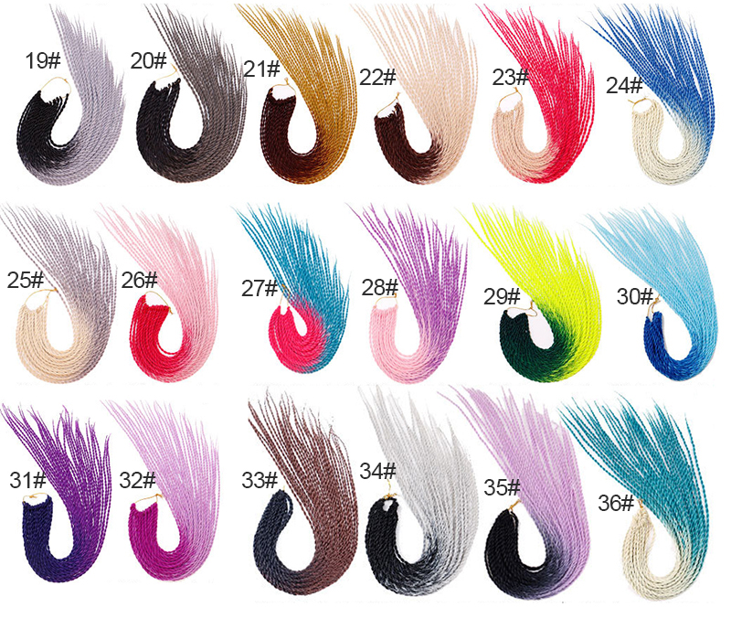 22 Inch Synthetic Hair Extensions Color Gradient Two Strand Braids 2 Colors Gradients Pure Black Twos Strands Dirty Braidss Hair Crochet Wig WH0523