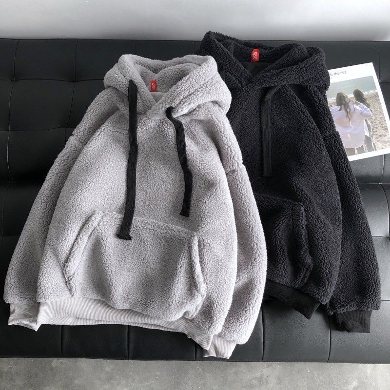 oversize Lamb velvet winter clothes women sweatshirt Korean style plus velvet hooded loose tops long sleeve harajuku hoodie 201102
