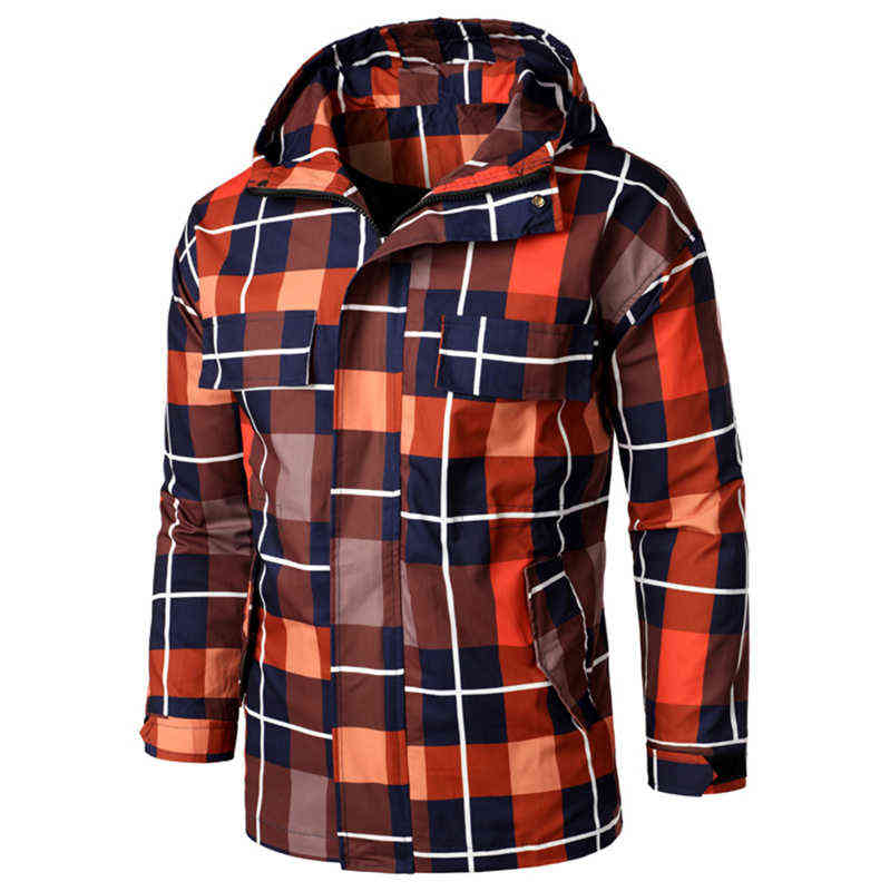 Men Long Trench Coats Autumn Men Hooded Casual Plaid Jackets 2020 Fashion Streetwear Trench coat Windbreaker Outerwear Jacket Y1122