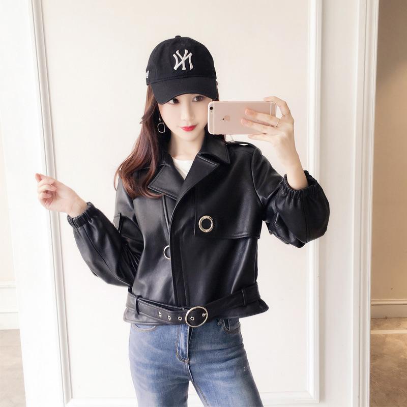 Women's Leather & Faux 2021 Arrival Korean Loose And Comfortable Genuine Short Cool Locomotive Coat Turn Down Collar Women With Belt, Black
Women's Leather & Faux 2021 Arrival Korean Loose And Comfortable Genuine Short Cool Locomotive Coat Turn Down Collar Women With Belt, Black