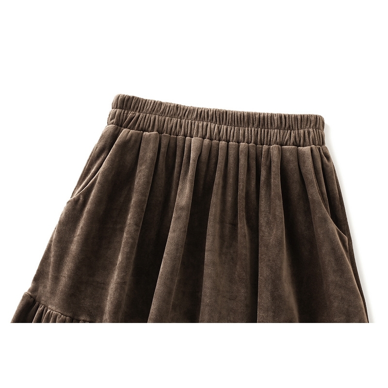 Winter Skirt Women Corduroy Skirt Preppy Style School Elastic Waist A Line Puffy Long Black Faldas Korean Bottom Clothes 210306