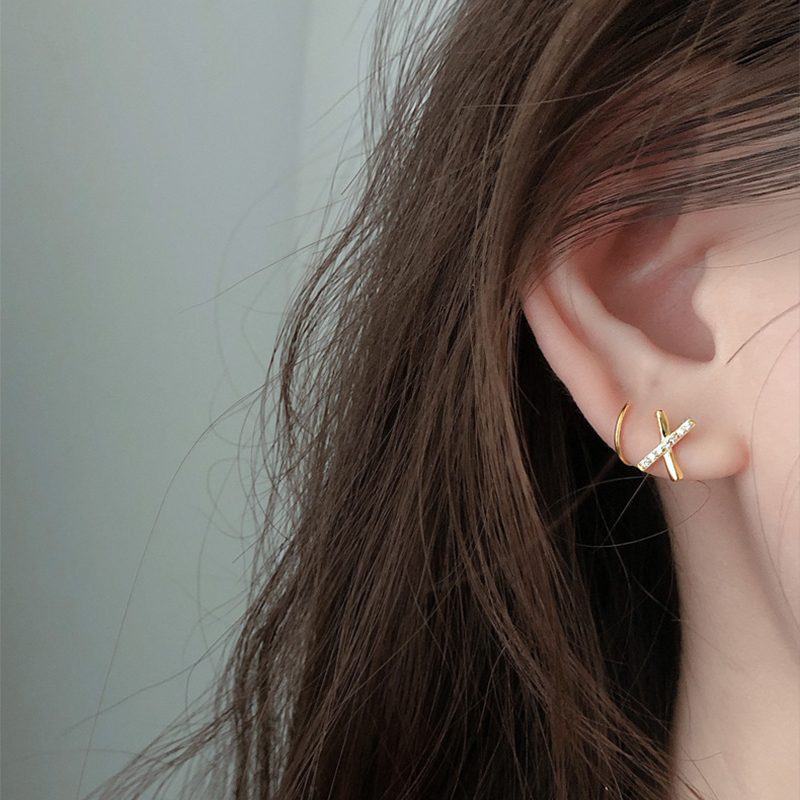 Cross Zircon Rhinestone Stud Earrings 925 Sterling Silver Korean X-shaped Female Simple Fashion Handemade Ear Jewelry Girls