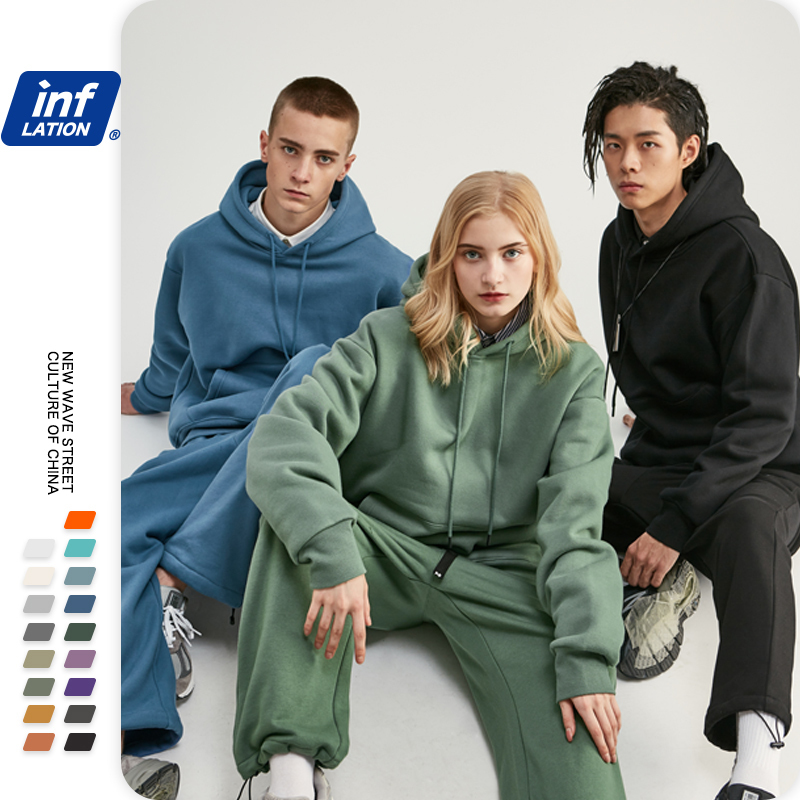 INFLATION Men Tracksuit Fashion Pure Color Sweatshirt Set For Couple Hoodie Suit Woman Comfort Hip Hop Sweatpant Set Men 201210