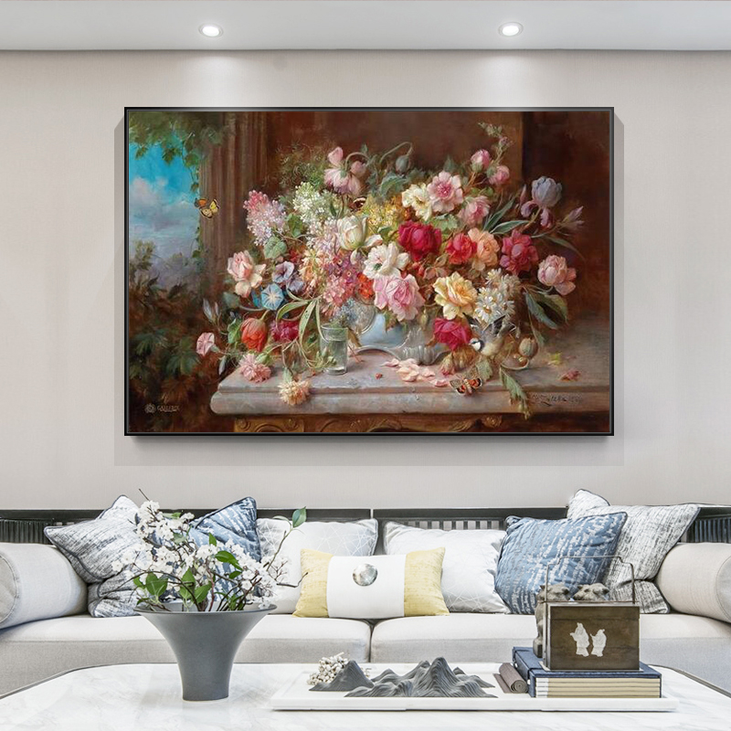 Europe Vintage Canvas Painting Wall Decor Still Life With Flowers In A Glass Vase Nordic Art Poster And Prints Picture Cuadros