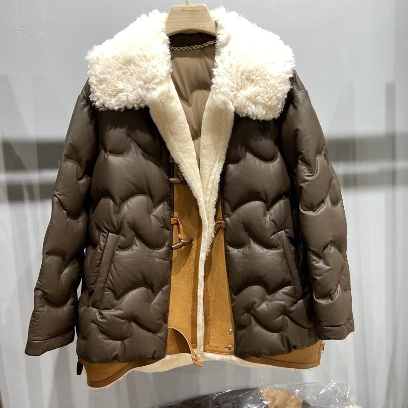 Women's Fur & Faux Winter Jacket Genuine Sheepskin Leather Coats Female White Duck Down With Real Lamb Collar Loose Style, Black
Women's Fur & Faux Winter Jacket Genuine Sheepskin Leather Coats Female White Duck Down With Real Lamb Collar Loose Style, Black