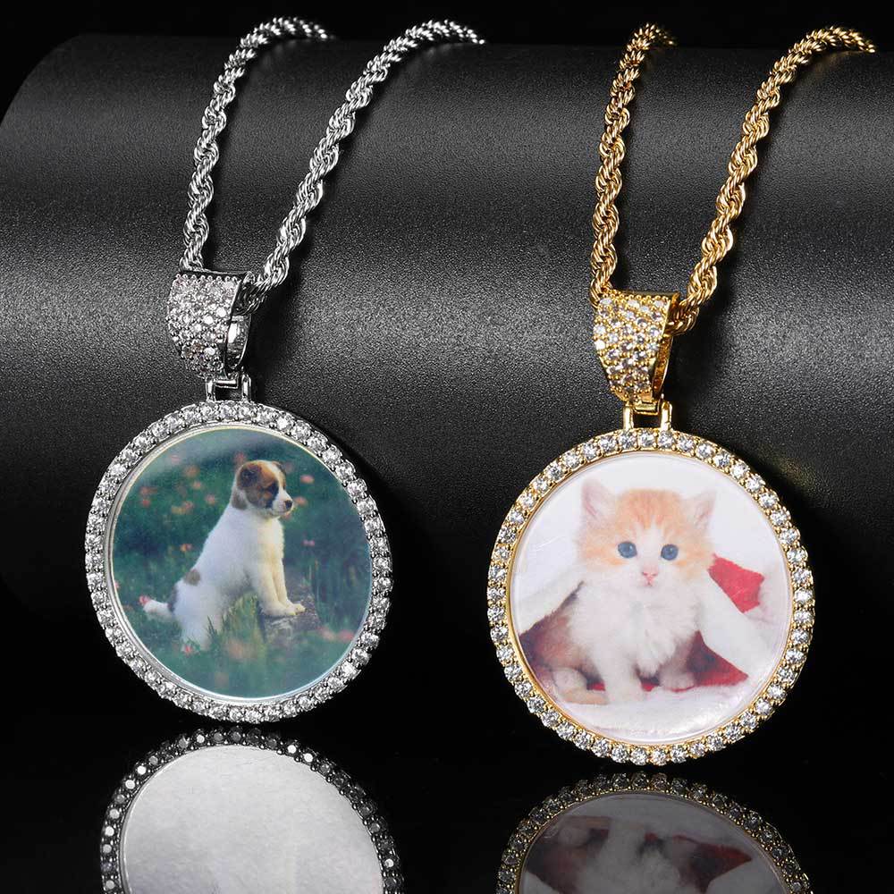 Hip Hop Customize Photo Pendant Necklace Round Memorial Frame Medal Pendants Men Women Lover Couple Gift