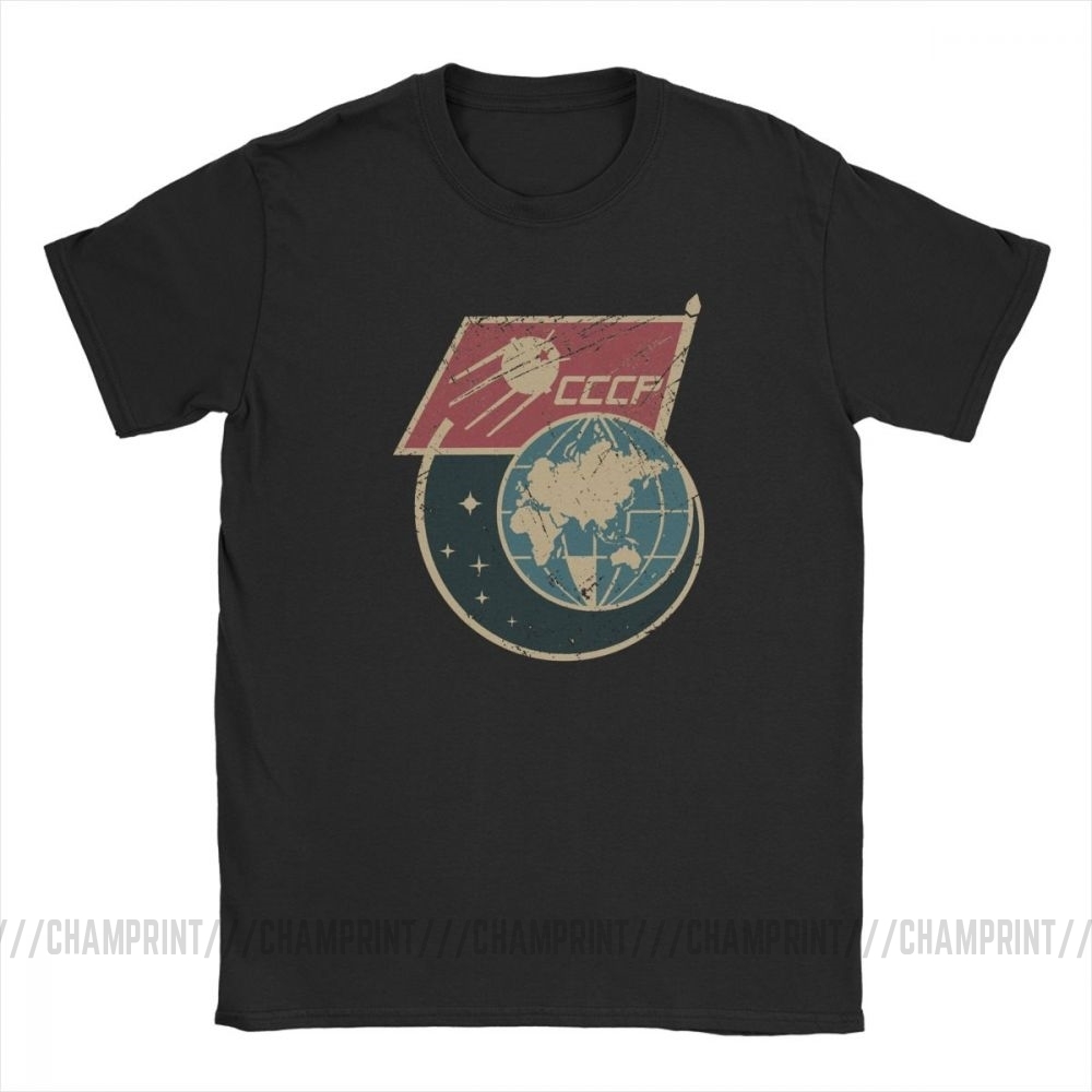 Men CCCP Retro Russia Satellite T Shirts Pure Cotton Tops Hipster Short Sleeve Crewneck Tees Gift Idea T-Shirt T200224