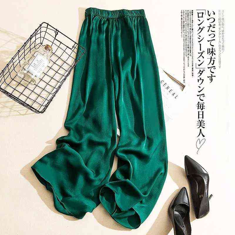 Cupro wide-leg pants women's thin summer casual trousers Korean version of high-waist ice silk acetate straight mopping 211115
