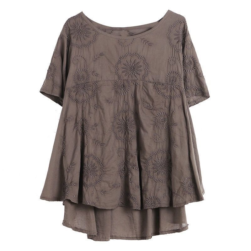 Women Tshirt Plus Size Short Sleeve Loose Casual Tee Shirt Femme Cotton Embroidery Vintage Tshirts Ladies Summer Tops D139 210310