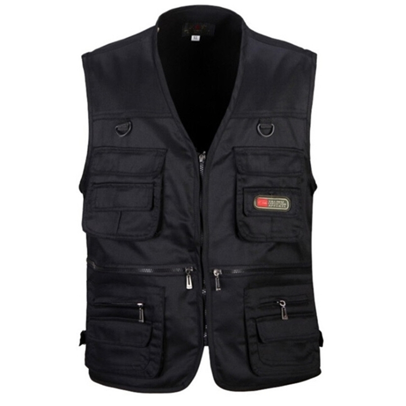 Men Vest Army Green and black color waistcoat Multi-pocket travel or work wear Durable plus size 211126