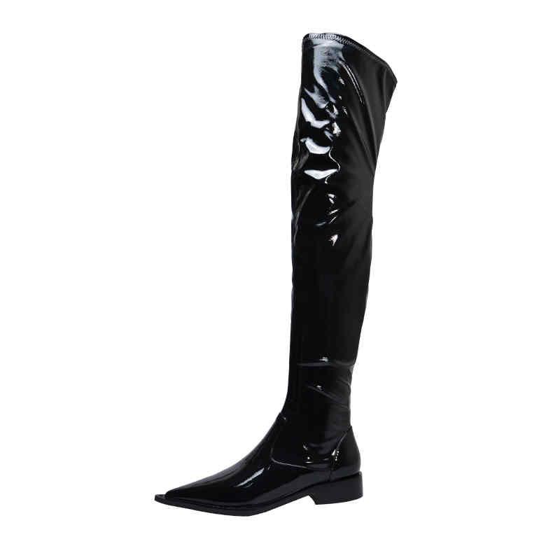 Boots 2021 Fashion High Quality Genuine Leather Pointed Toe Thigh Stretch Patent Over The Knee Women