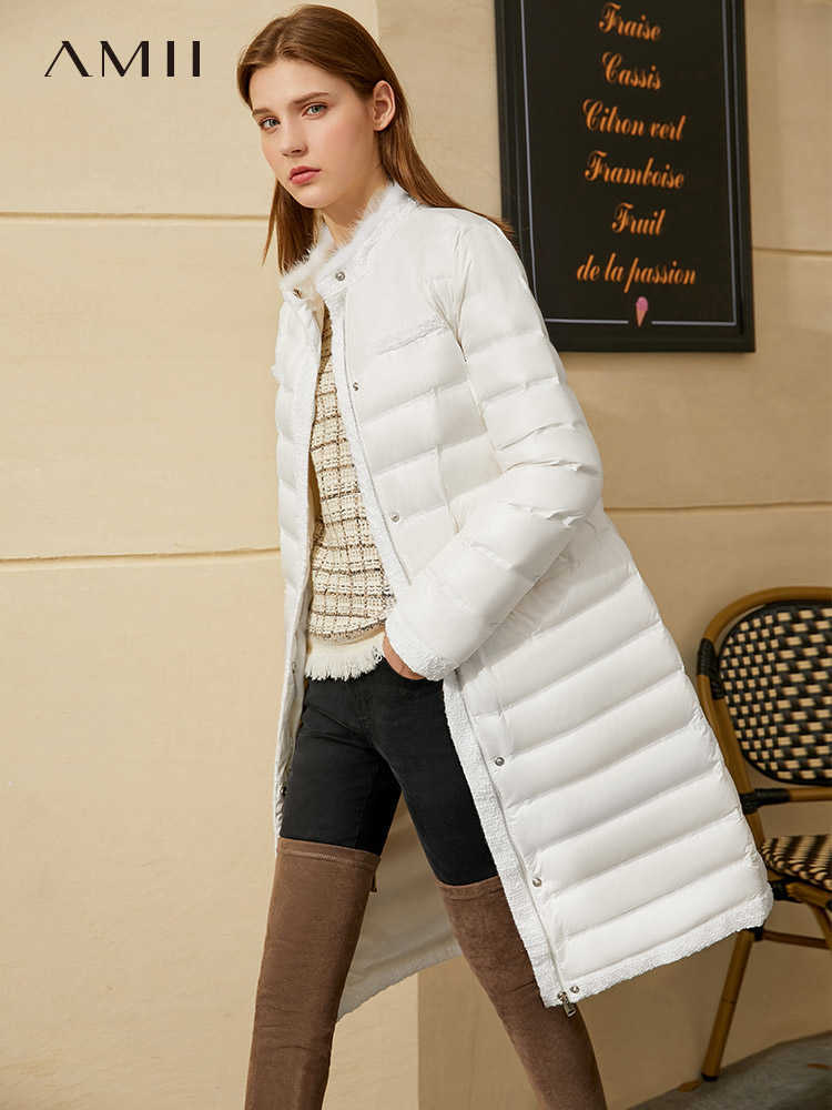 Minimalism Down Jacket Female Winter 90%White Duck Mohair Patchwork Stand Collar Women's Coat 12070351 210527