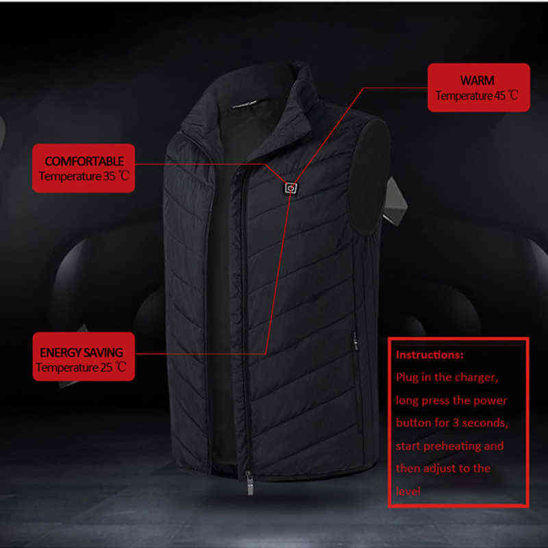 FALIZA USB Heated Vest Men Winter Heating Jacket Male Waistcoat Thermal Warm Clothing Feather Sleeveless Gilet Homme Vests MJ117 211119