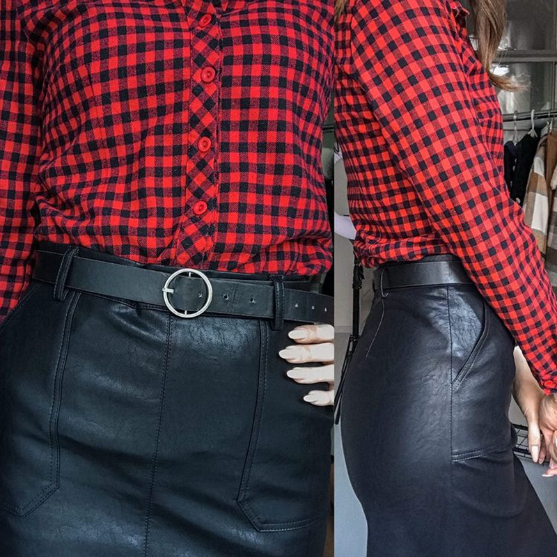 REALEFT Autumn Winter Black PU Leather Elegant Pencil Midi Skirts Pockets High Waist Back Split Sheath Wrap Skirts with Belt 210309