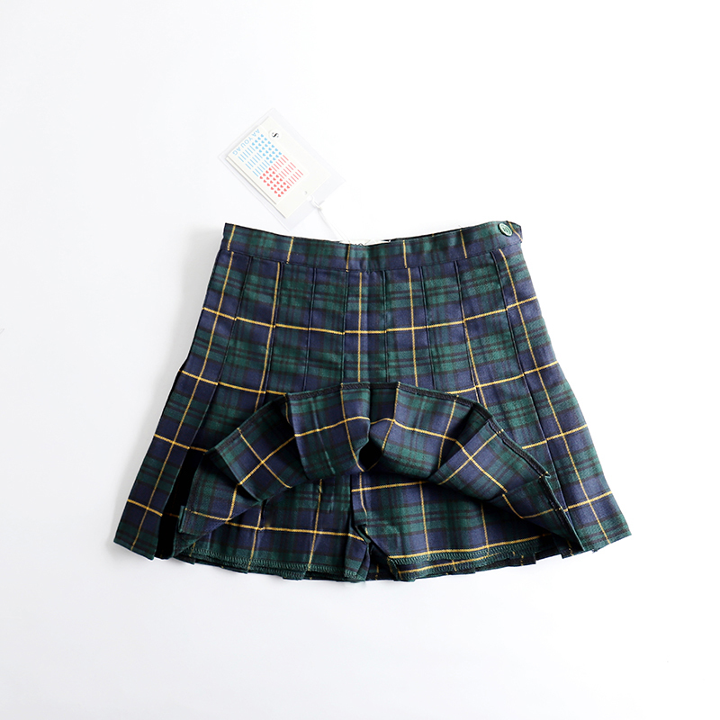 Harajuku Tartan Red Green Women Skirt Sexy plaid Pleated Skirts Fashion Mini Skirt Side Zipper High Waist skirts womens Casual 210315