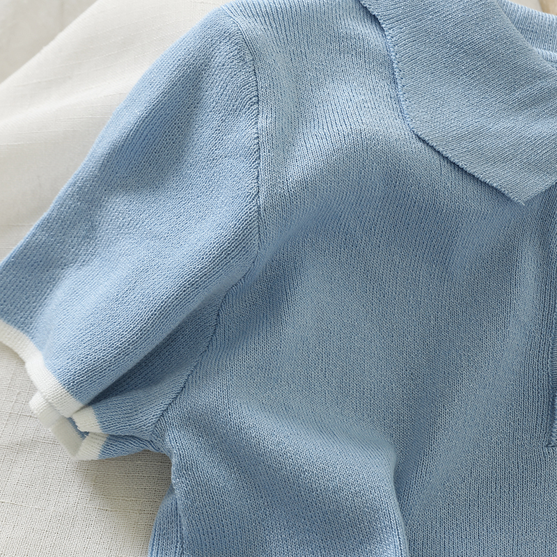 HELIAR Solid Polo Shirt Women Peter pan Collar T-shirts Knitted Short Sleeve Casual Summer T-shirts For Women Tees 210306