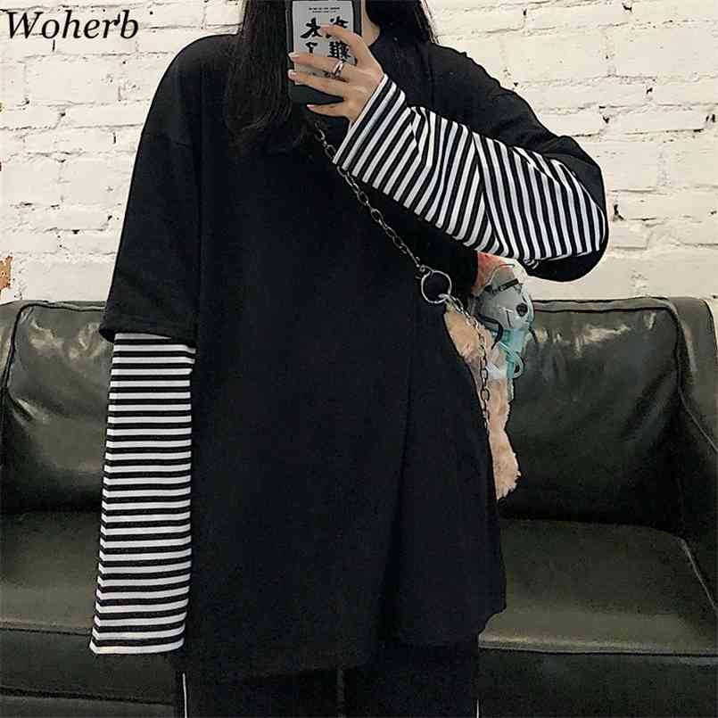 Woherb Patchwork Loose Women T Shirt Fake 2 Pieces Stripe Korean T-shirt Harajuku Streetwear Lady Hip-hop Top Tees 210708, 535white
Woherb Patchwork Loose Women T Shirt Fake 2 Pieces Stripe Korean T-shirt Harajuku Streetwear Lady Hip-hop Top Tees 210708, 535white