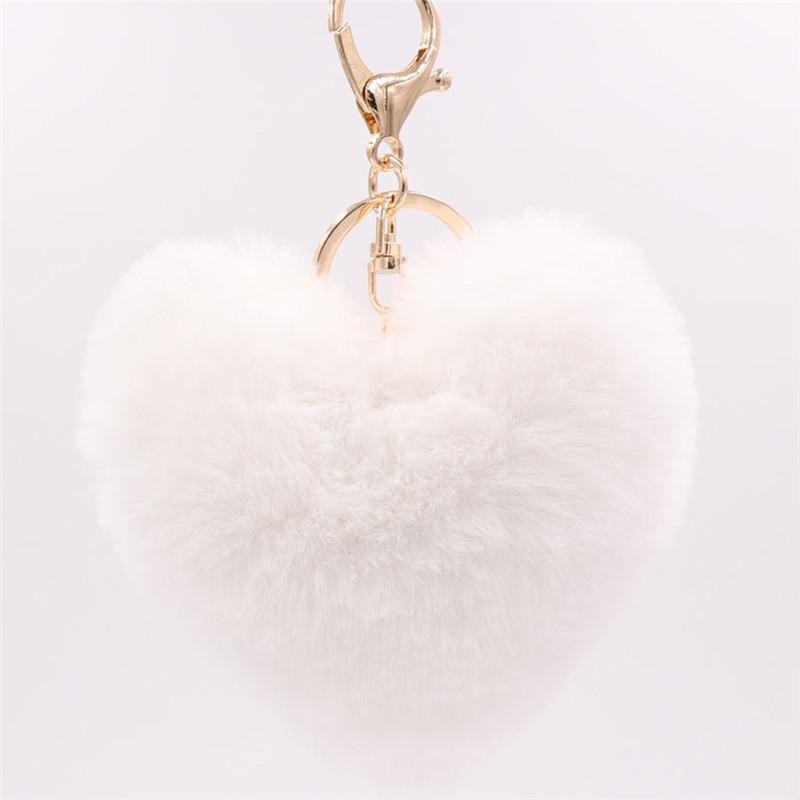 Stylish Heart Shape pompoms Keychain for Handbag Perfect Cute Purse Keyring Soft And Plush Bag Charm Pendant Fluffy Accessories