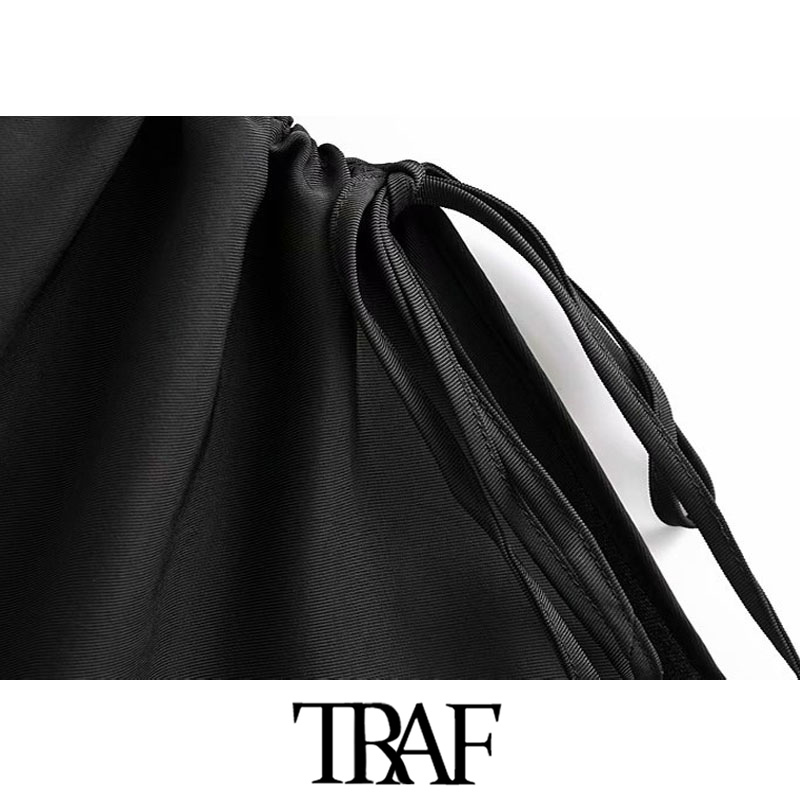TRAF Women Chic Fashion Side Adjustable Drawstring Draped Midi Dress Vintage Backless Side Zipper Straps Female Dresses 210303