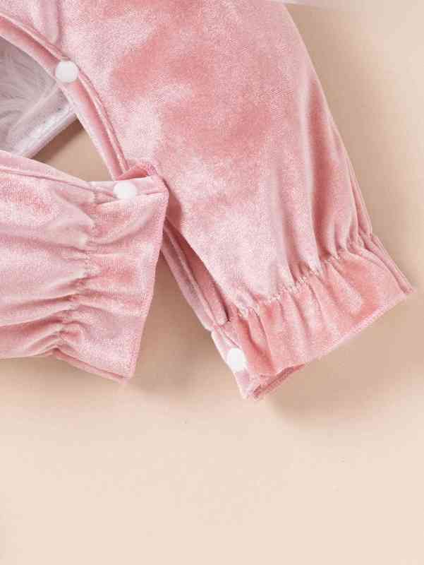 Baby Ruffle Trim Velvet Jumpsuit & Headband SHE