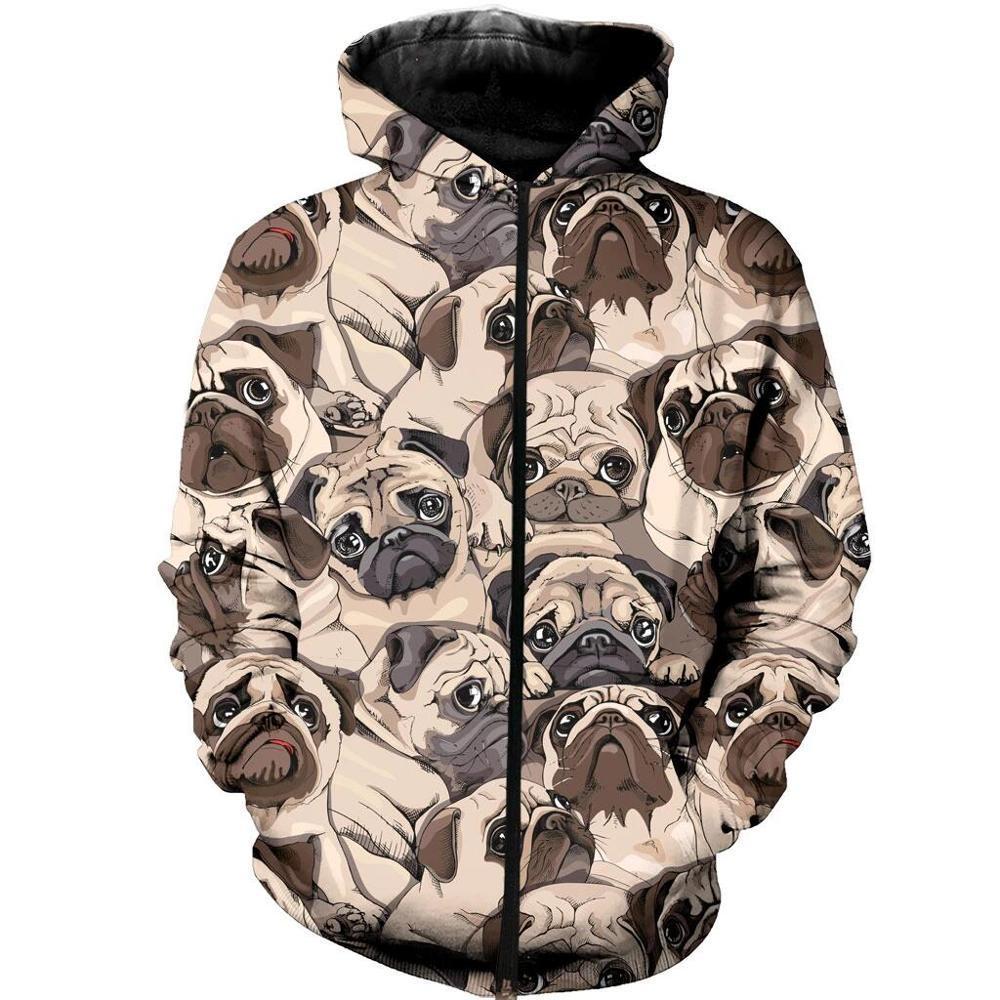 PLstar Cosmos Drop shipping Fashion Mens hoodies 3D Printed animal Cartoon Pug Hoodie Harajuku streetwear sudadera hombre 201020