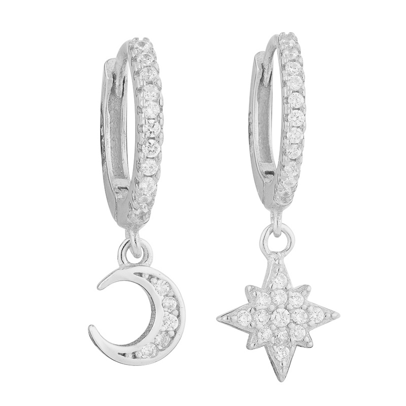 925 Sterling Silver Moon Snowflower Hoop Earring Ohrringe Piercing Pendiente Crystal Women Luxury Jewelry For Party