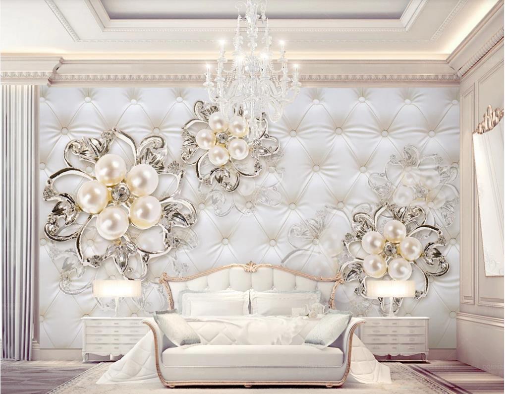 Beautiful 3d murals wallpaper for living room European-style soft bag 3D three-dimensional pearl flower wallpapers TV background wall